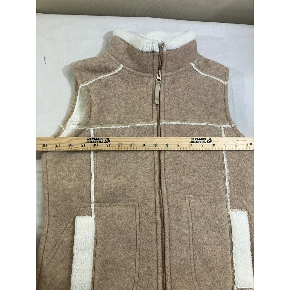 Frost‎ Womens Tan Fleece Full Zip Sherpa Lined Vest Mock Neck Beige Small